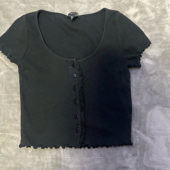 Black button up crop top - Picture 1 of 3
